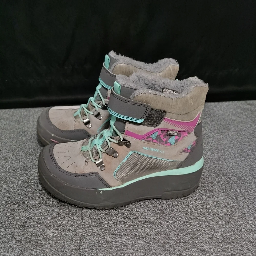 Merrell Select Dry Gray, Pink & Aqua Winter Boots YouthGirls Sz 4M Youth Hiking